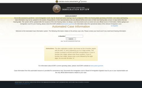 Automated Case Information - the EOIR portal - Department of ...