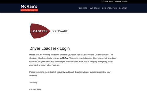 Driver Loadtrek Login | McRae's U.S. Mail Service, Inc