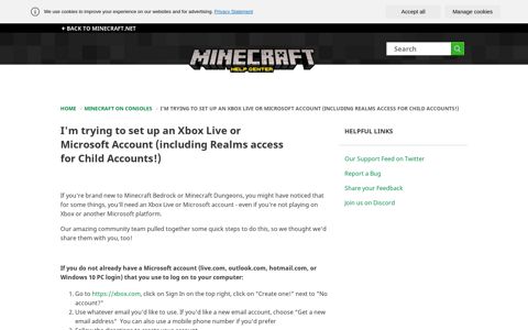 I'm trying to set up an Xbox Live or Microsoft Account ...