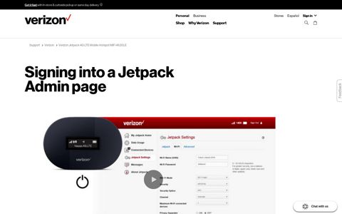 Signing into a Jetpack Admin page - Verizon