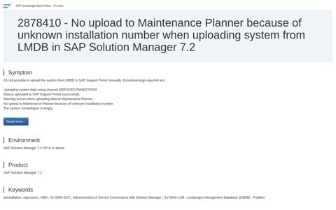 2878410 - No upload to Maintenance Planner because ... - SAP