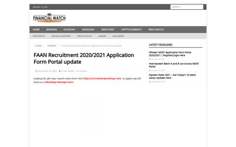 FAAN Recruitment 2020/2021 Application Form Portal update