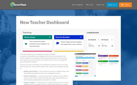 New Teacher Dashboard | LiteracyPlanet