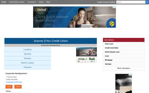 Jeanne D'Arc Credit Union - Lowell, MA - Credit Unions Online