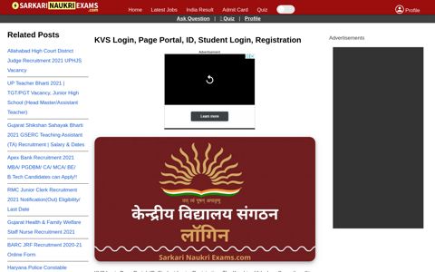 KVS Login, Page Portal, ID, Student Login, Registration