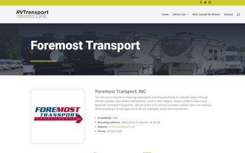 Foremost Transport - RV Transport Life