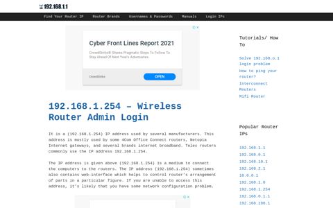 192.168.1.254 – Wireless Router Admin Login – 192.168.1.1 ...