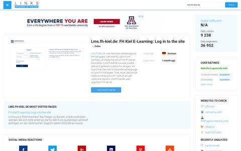 Visit Lms.fh-kiel.de - FH Kiel E-Learning: Log in to the site.