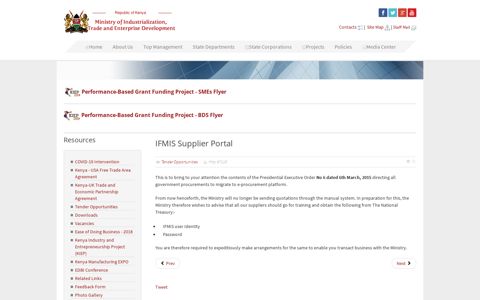 IFMIS Supplier Portal - Ministry of Industrialization, Trade and ...