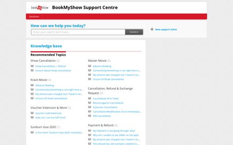 Solutions : Support Center - BookMyShow