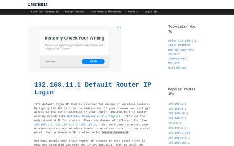 192.168.11.1 Default Router IP Login - 192.168.1.1