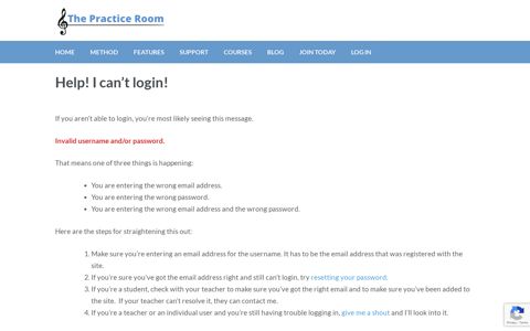 Help! I can't login! - The Practice Room