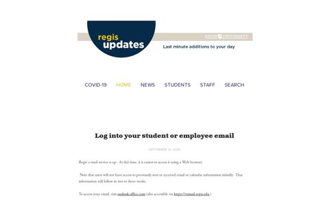 Log into your student or employee email — Regis Updates