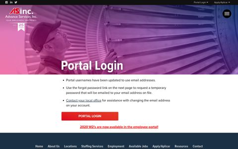 Portal Login - Advance Services Inc.