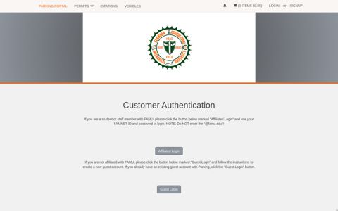 Customer Authentication - FAMU Parking Services