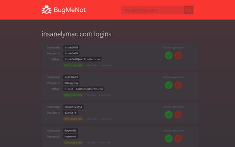 insanelymac.com passwords - BugMeNot