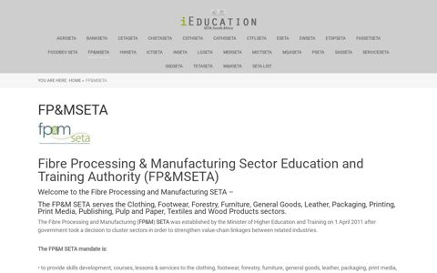 FP&MSETA - Skills Education Training Authorities. SETA ...