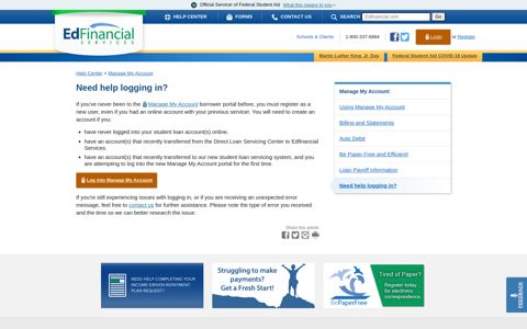 Need help logging in? - Edfinancial Services