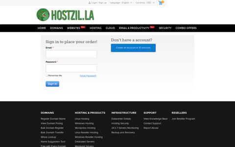 Login / Sign up - HostZilla: Cloud Web Hosting Service Provider