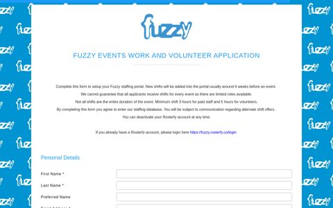 Fuzzy | Register - Rosterfy