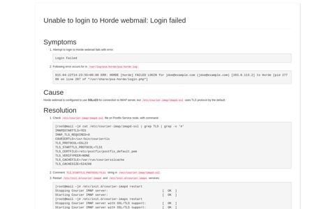 Unable to login to Horde webmail: Login failed