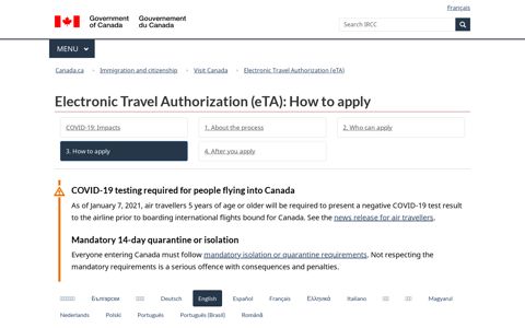 Electronic Travel Authorization (eTA): How to apply - Canada.ca