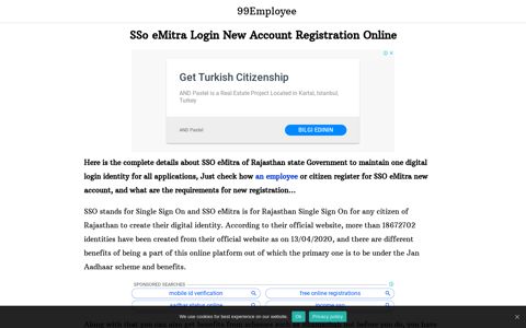 SSo eMitra Login New Account Registration Online