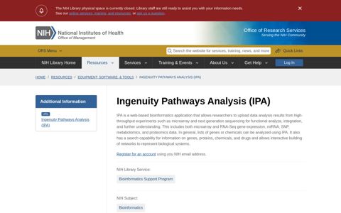 Ingenuity Pathways Analysis (IPA) | NIH Library
