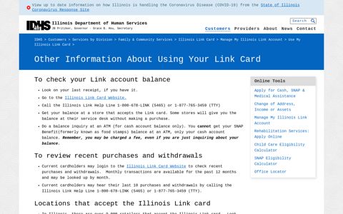 Other Information About Using Your Link Card - IDHS
