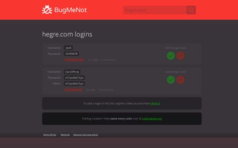 hegre.com logins - BugMeNot