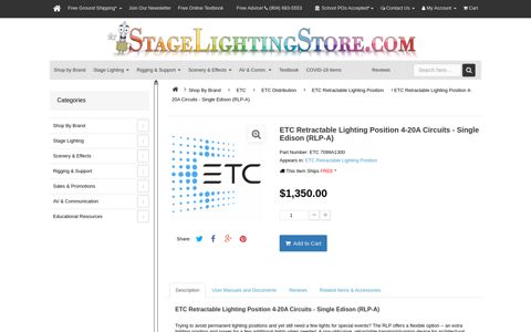 ETC Retractable Lighting Position 4-20A Circuits - Single Edison