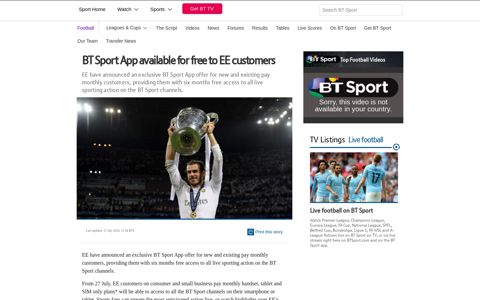 BT Sport App available for free to EE customers | BT Sport
