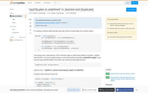 "spyObj.plan is undefined" in Jasmine test - Stack Overflow