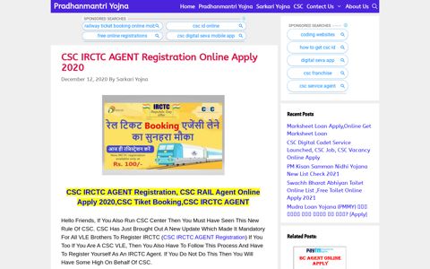 CSC IRCTC AGENT Registration Online Apply 2020