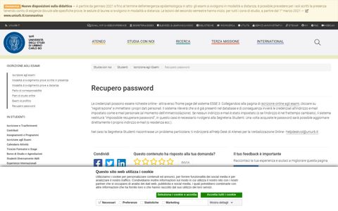 Recupero password, Iscrizione online esami (Esse3) - UniUrb