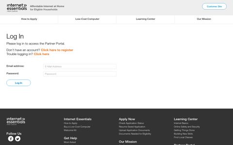 Account Login - Internet Essentials - Partner Portal