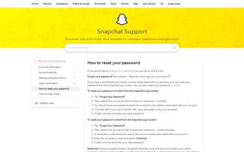 How to reset your password - Snapchat Support