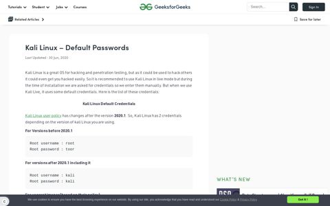 Kali Linux - Default Passwords - GeeksforGeeks