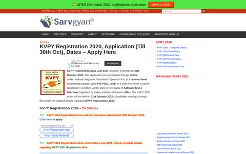 KVPY Registration 2020, Application (Till 30th Oct), Dates ...