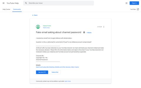 Fake email asking about channel password - YouTube ...