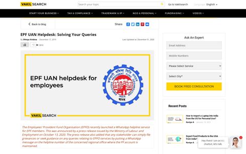 EPF UAN Helpdesk: Solving Your Queries - Vakilsearch