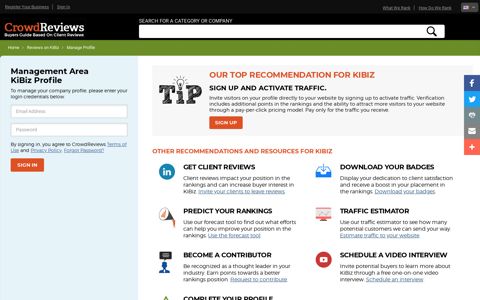 KiBiz Manage and Login Profile on CrowdReviews.com