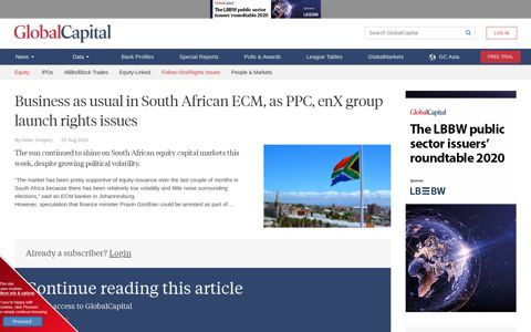 Business as usual in South African ECM, as PPC, enX group ...