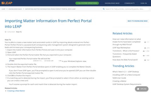 Importing Matter Information from Perfect Portal into LEAP
