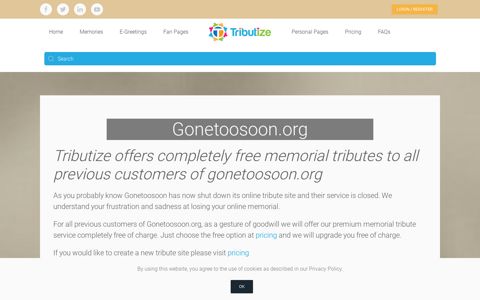 Gonetoosoon.org - Tributize