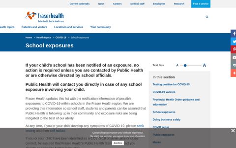 School exposures - Fraser Health Authority