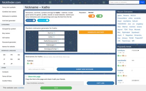 Katho - Names and nicknames for Katho - Nickfinder.com