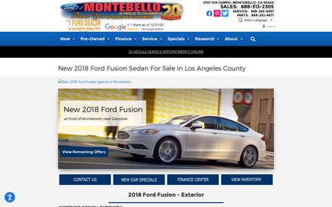 New 2018 Ford Fusion Car For Sale | Los Angeles County