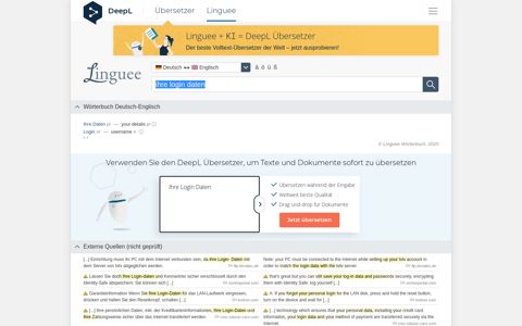 Ihre Login Daten - Englisch-Übersetzung – Linguee Wörterbuch