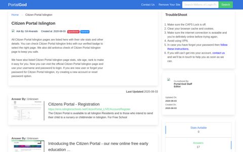 Citizen Portal Islington Page